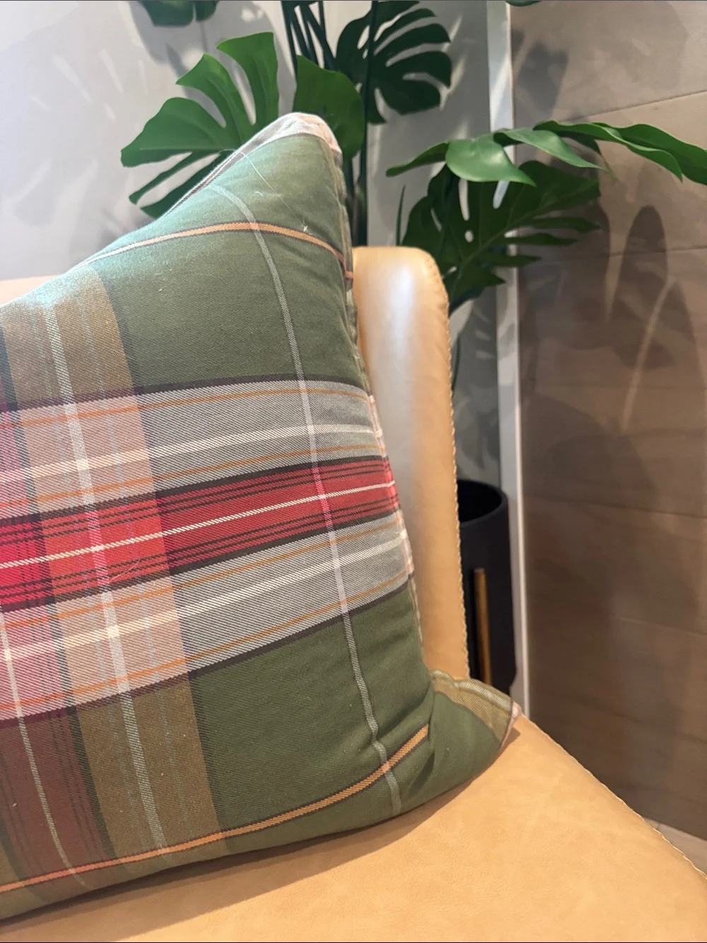Pottery Barn Green Plaid Decorative Throw Pillow